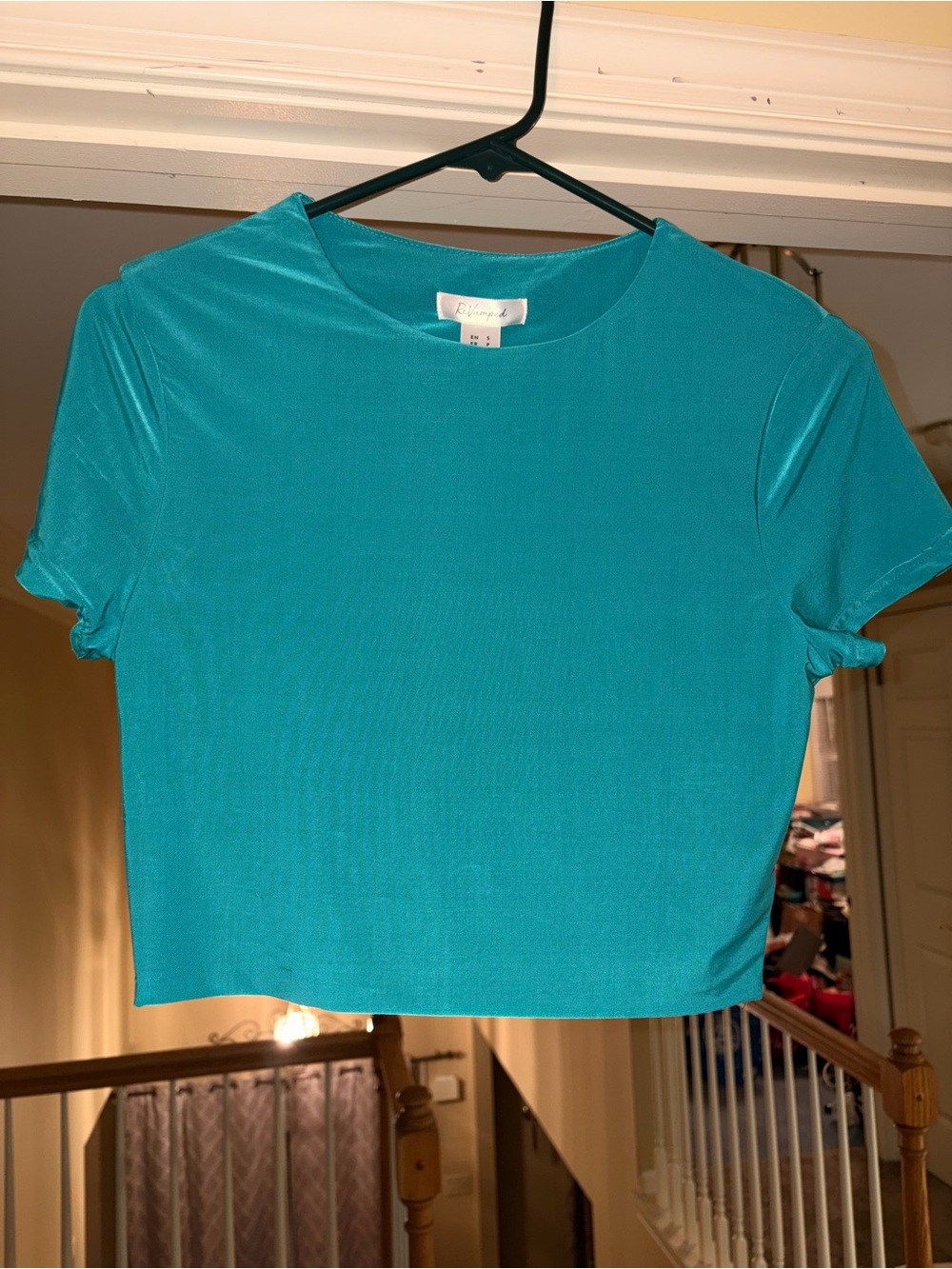 *BRAND NEW* Women’s ReVamped Small Silk Turquoise Short Sleeve Crop Top